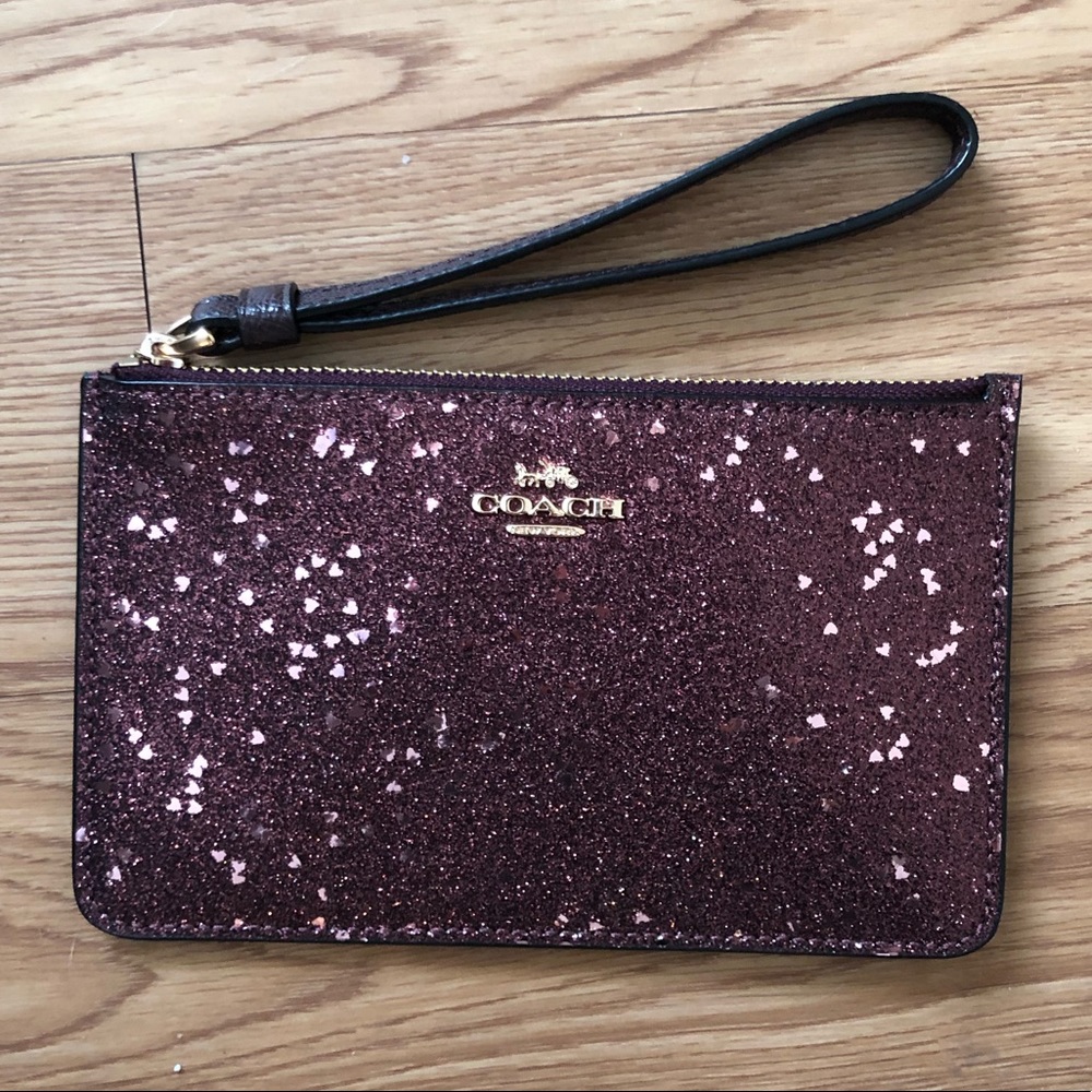 Coach Heart Glitter Small Wristlet Pink/Purple